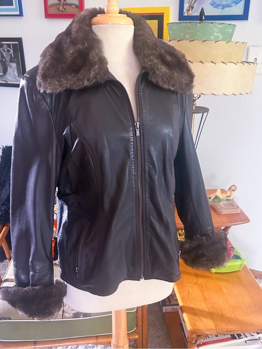 Retro 1940s Style Coat | Bomber | brown | L XL  | Faux Fur trim | 40s